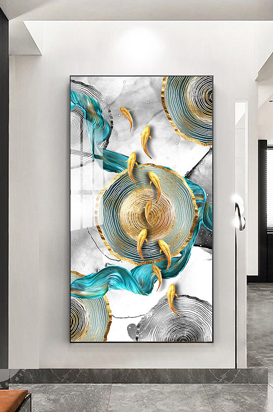 新中式玄关装饰画九鱼图装饰画-众图网