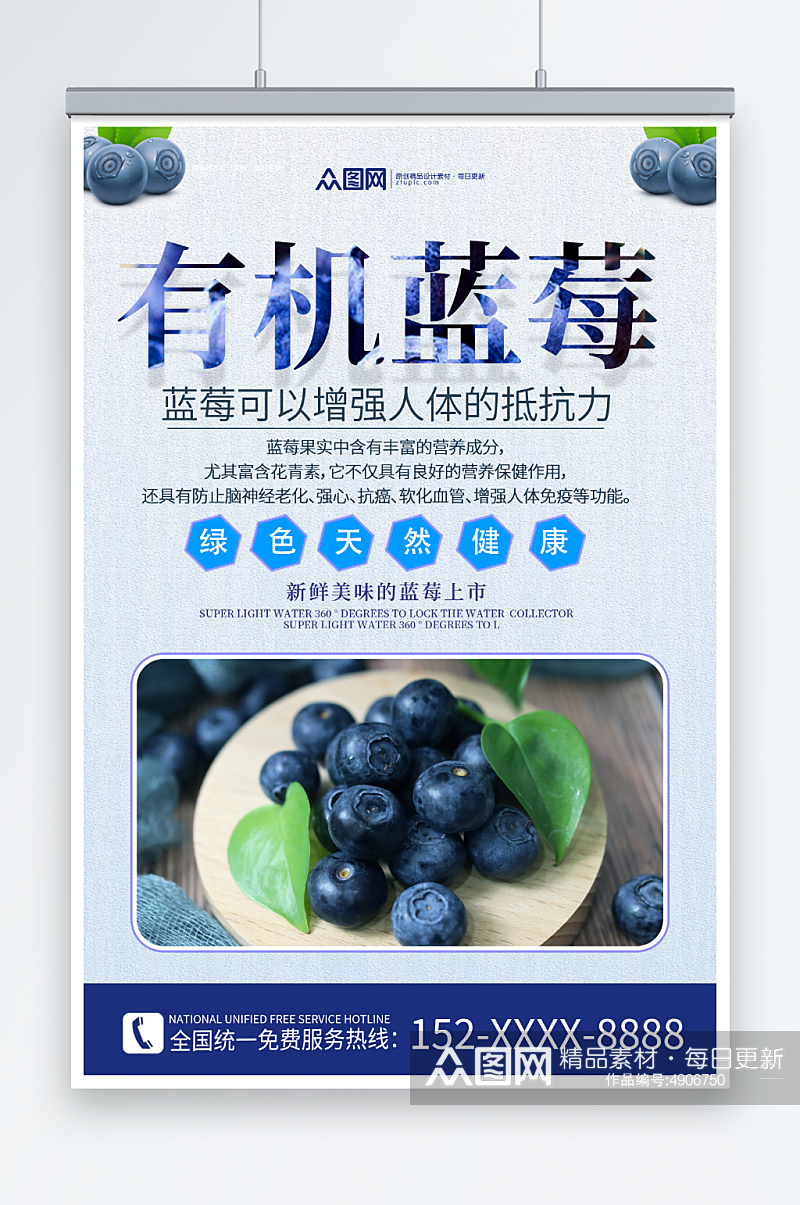 简约创意蓝莓水果店图片海报素材