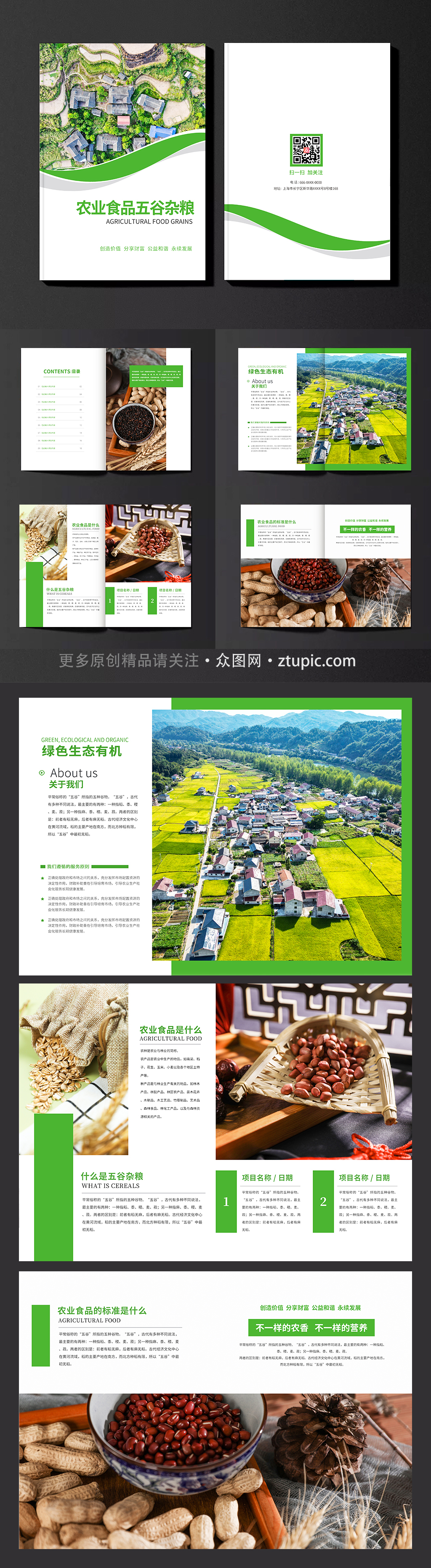 绿色简约农业食品五谷杂粮画册素材