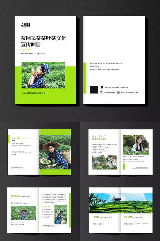创意茶园采茶项目茶叶茶文化宣传画册-众图网