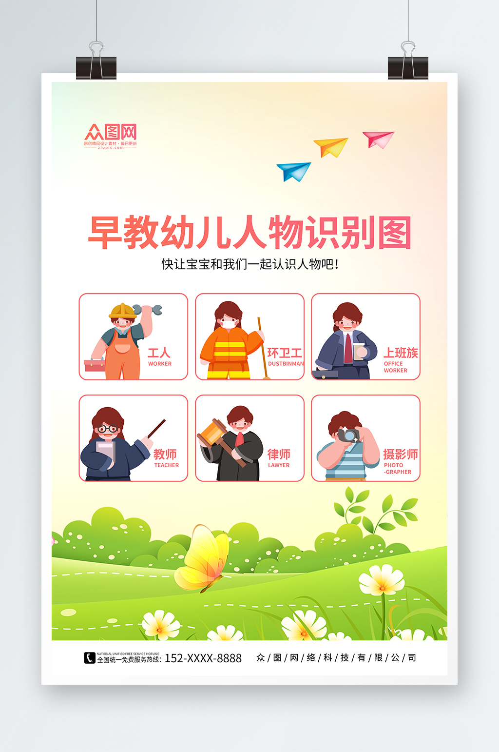 简约儿童早教认识人物挂图海报素材