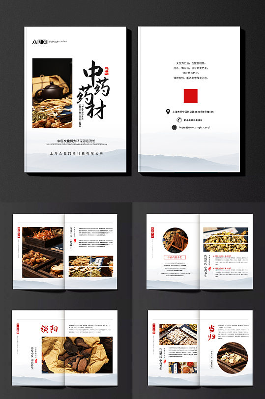 简约中医中药药材介绍宣传画册-众图网