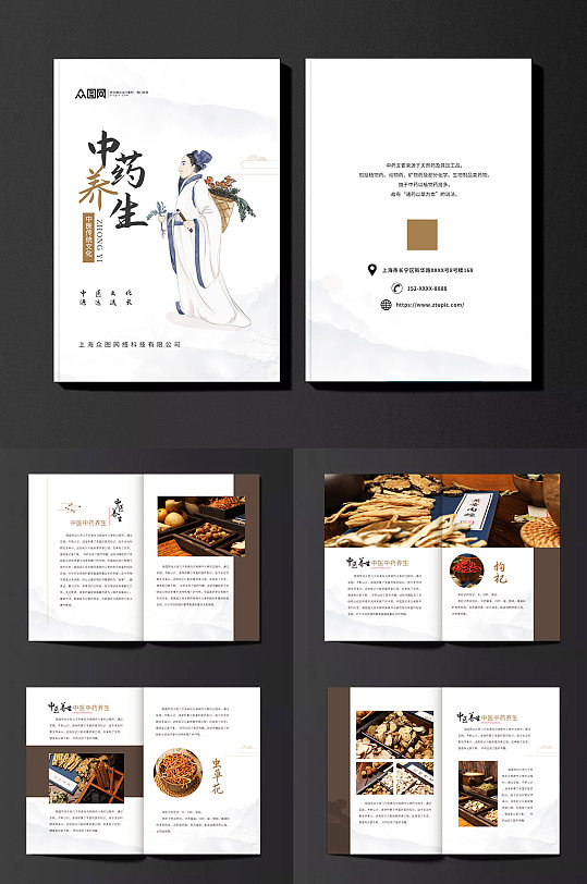 简约中医中药药材介绍宣传画册-众图网
