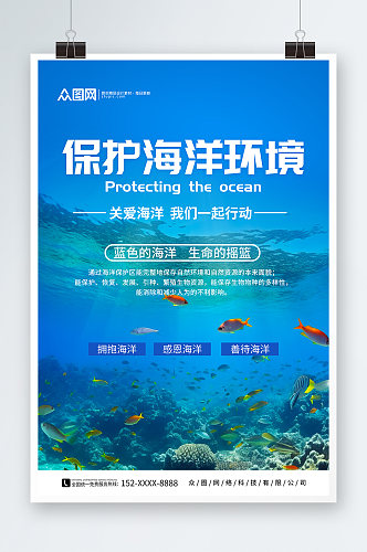 蓝色保护海洋宣传标语海报