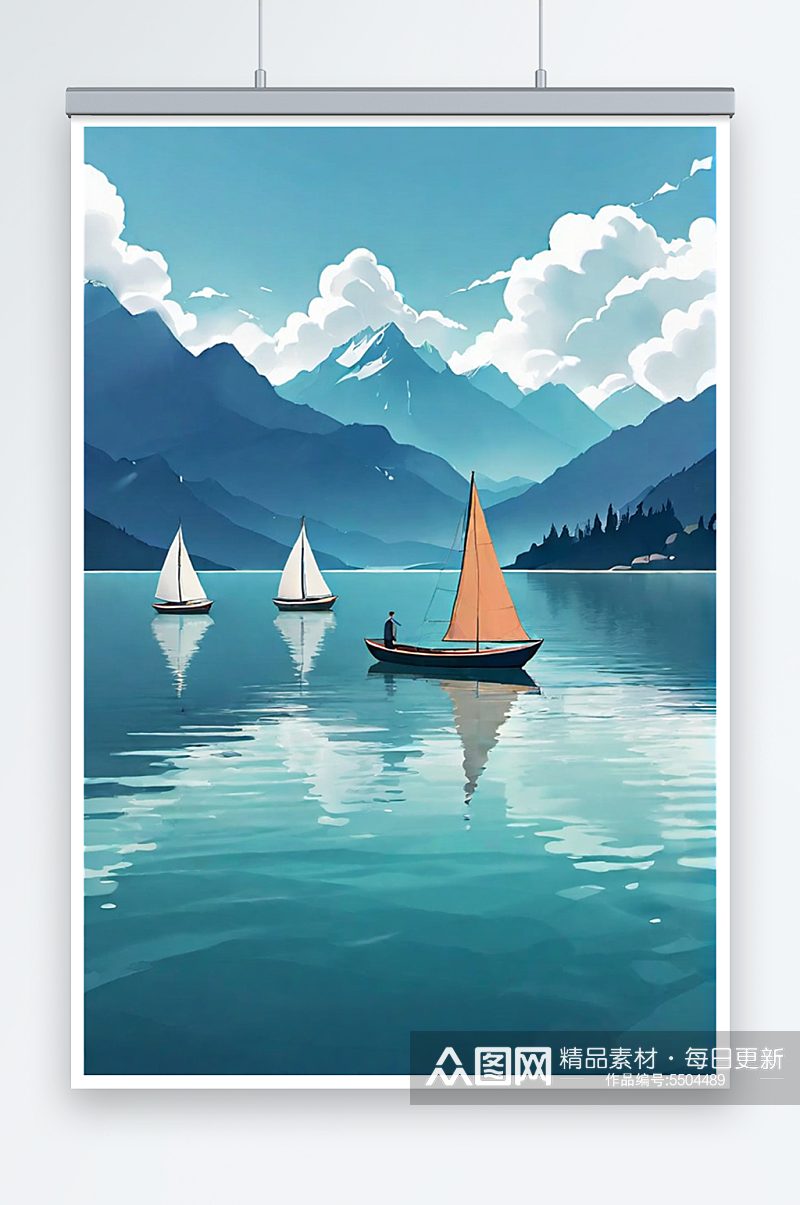 湖上小船风景数字艺术素材