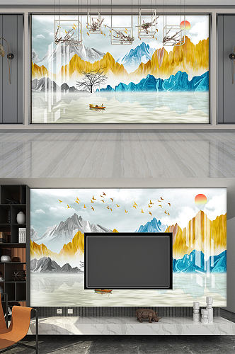 新中式山水风景装饰版画