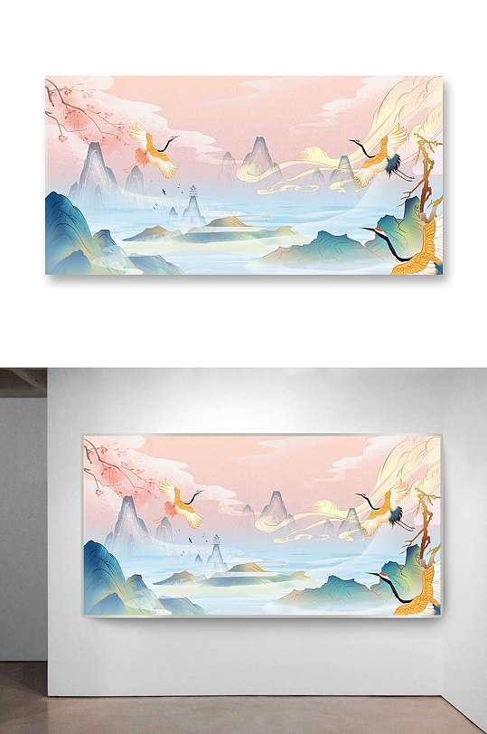 国潮风景山水插画海报国潮山水-众图网