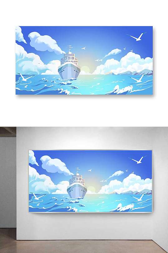 航海日夏天海洋帆船插画