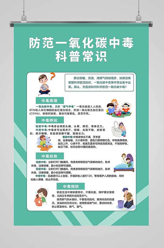 防范一氧化碳中毒科普常识海报
