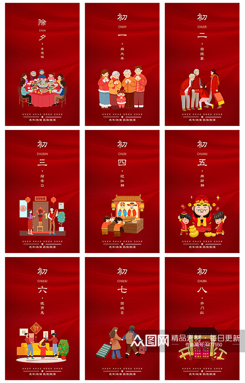 春节习俗套图大年初一至初八春节虎年套图素材