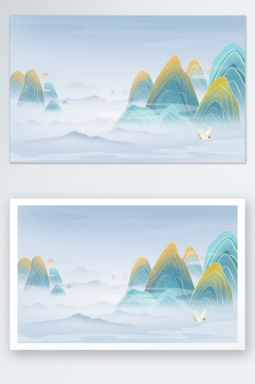 國潮山水新國風(fēng)山水場景插畫素材