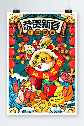 春节虎年2022新年春节虎年海报设计
