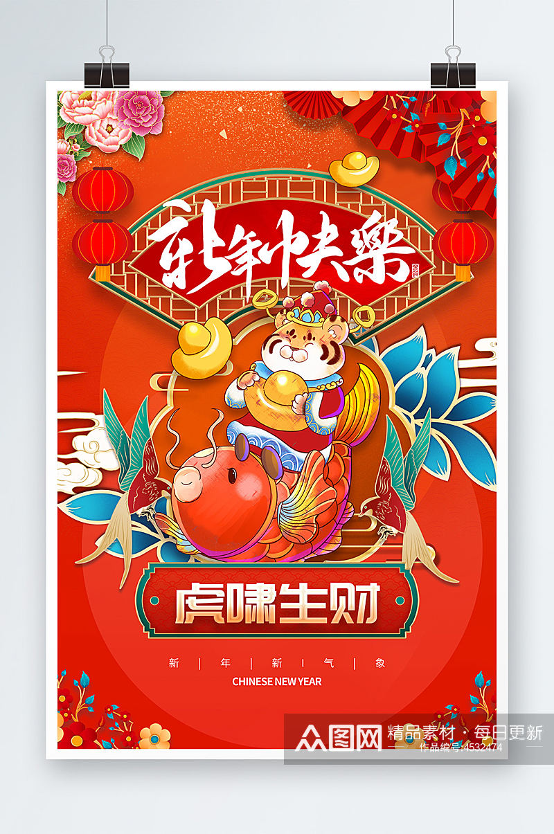 喜庆红色新年祝福海报素材