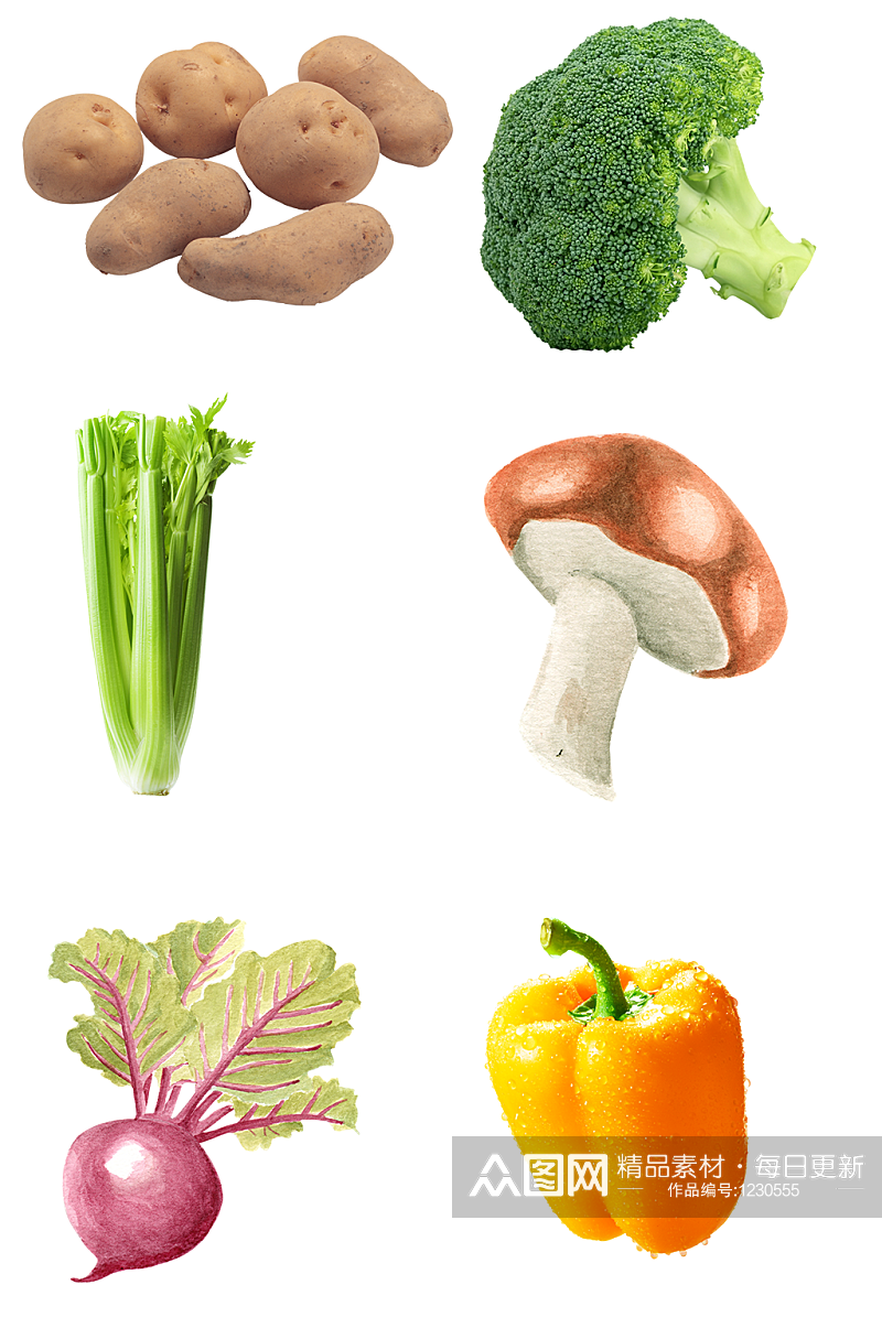 新鲜蔬菜土豆辣椒芹菜蘑菇新鲜西兰花素材