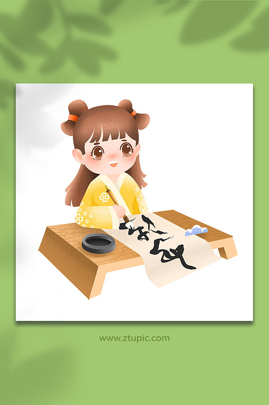 古代女孩私塾书法人物插画-众图网