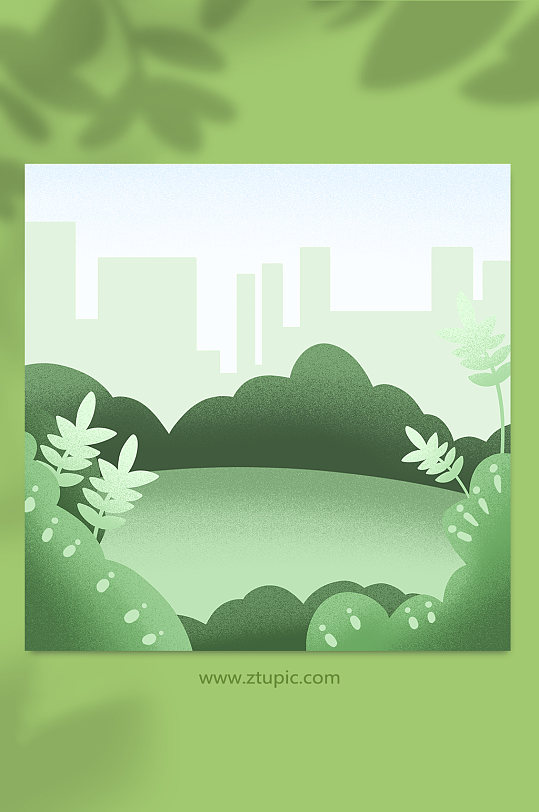 城市绿地公园绿色植物插画背景元素