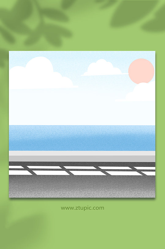 海边公路大海蓝色背景元素