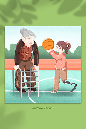 残疾康复老人儿童篮球运动残疾人人物插画