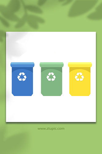 彩色垃圾桶垃圾分类可回收插画元素