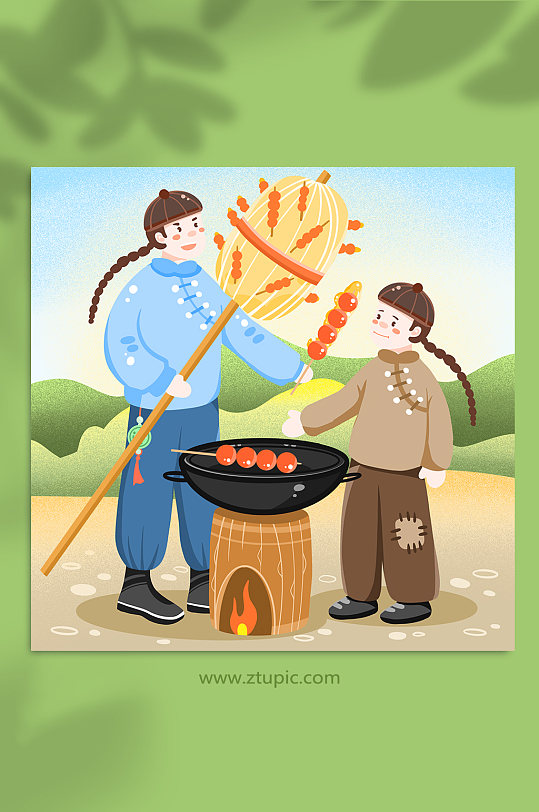 糖葫芦古代商贩古代传统美食手工艺人物插画
