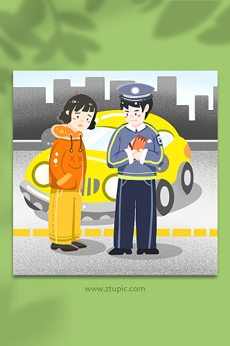 交通事故处理交通安全交警人物交通插画