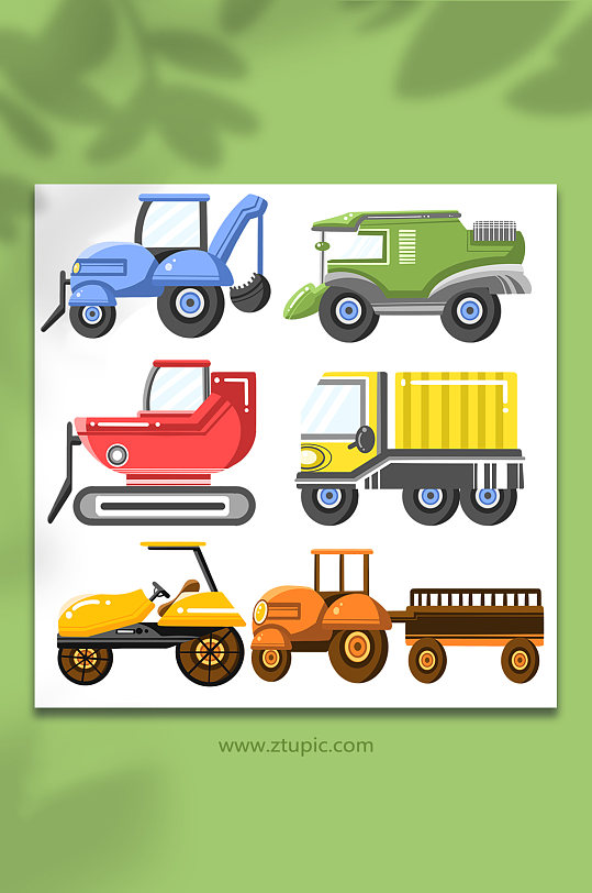 卡通拖车锄草机犁地机农业机械设备元素插画