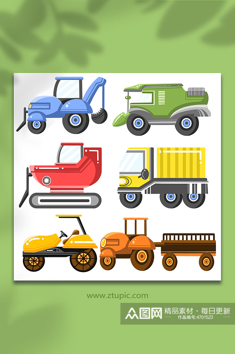 卡通拖车锄草机犁地机农业机械设备元素插画素材