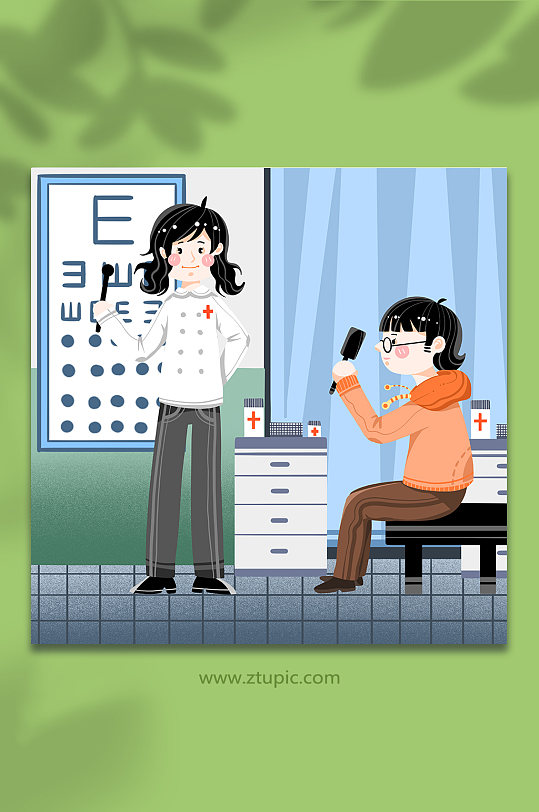 卡通爱护眼睛检查视力预防近视爱眼人物插画-众图网