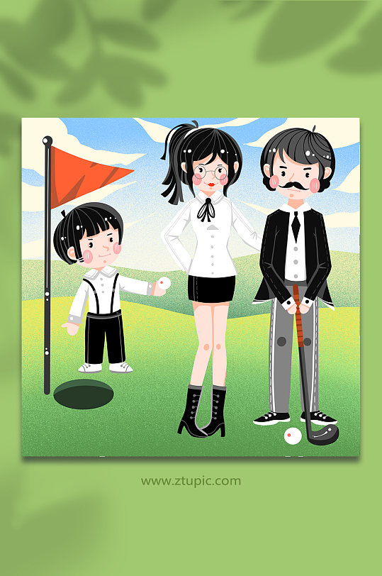 卡通球童休闲室外高尔夫运动人物插画