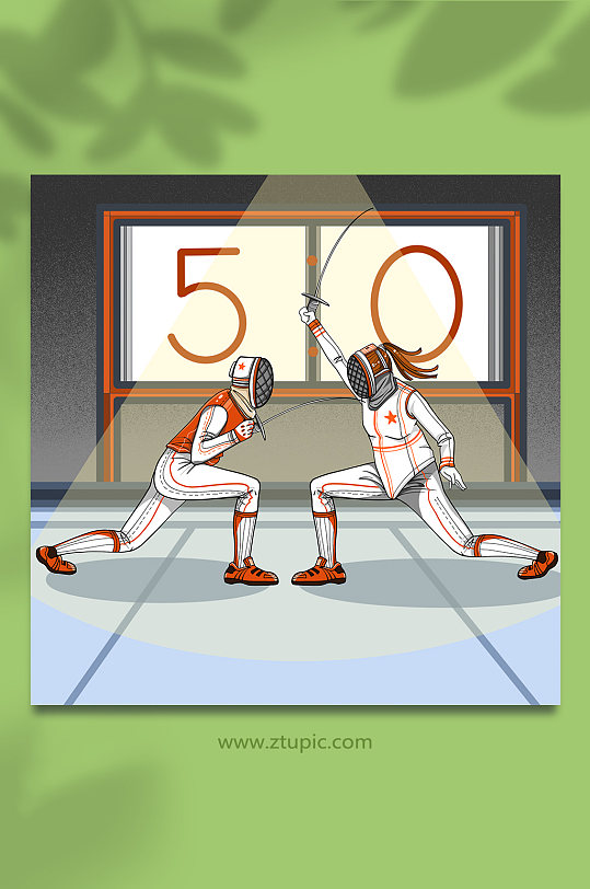 卡通击剑运动会比赛训练击剑运动人物插画