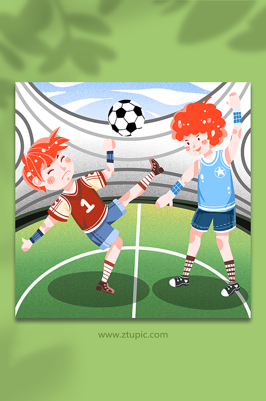 卡通男孩运动场比赛踢足球人物插画