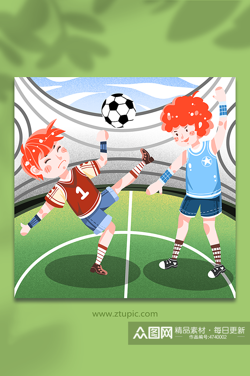 卡通男孩运动场比赛踢足球人物插画素材