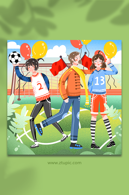 卡通庆祝情侣足球比赛欢呼球迷人物插画