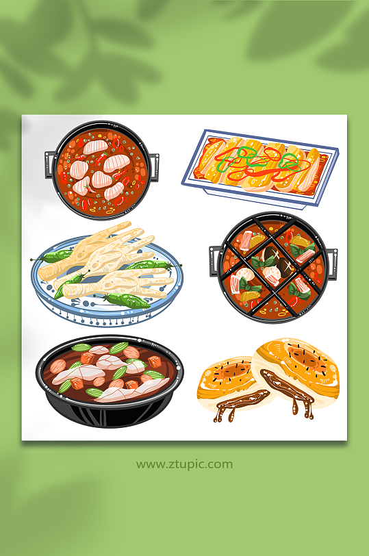 九宫格火锅口水鸡重庆特色美食元素插画-众图网