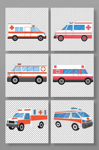 手绘卡通救护车交通工具元素插画