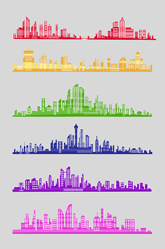 彩色卡通手绘城市建筑高楼剪影元素