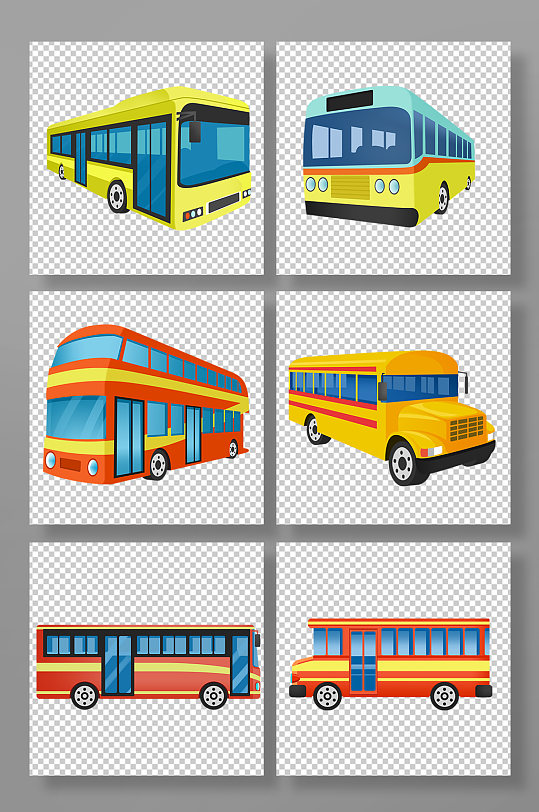 手绘卡通公交车双层巴士交通工具元素插画