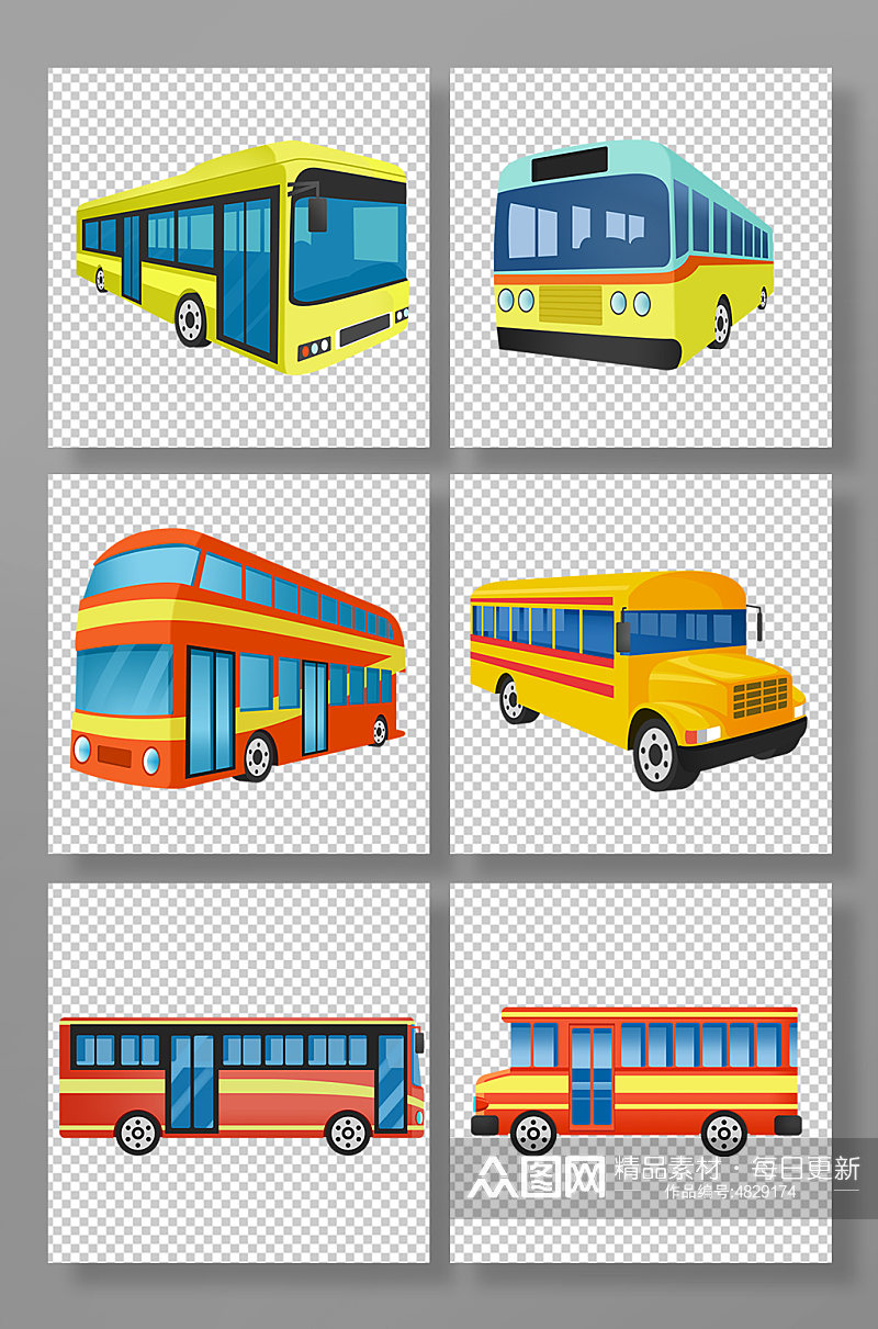 手绘卡通公交车双层巴士交通工具元素插画素材