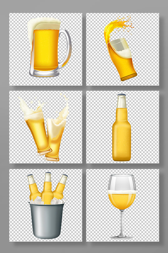手绘写实啤酒酒水插画元素