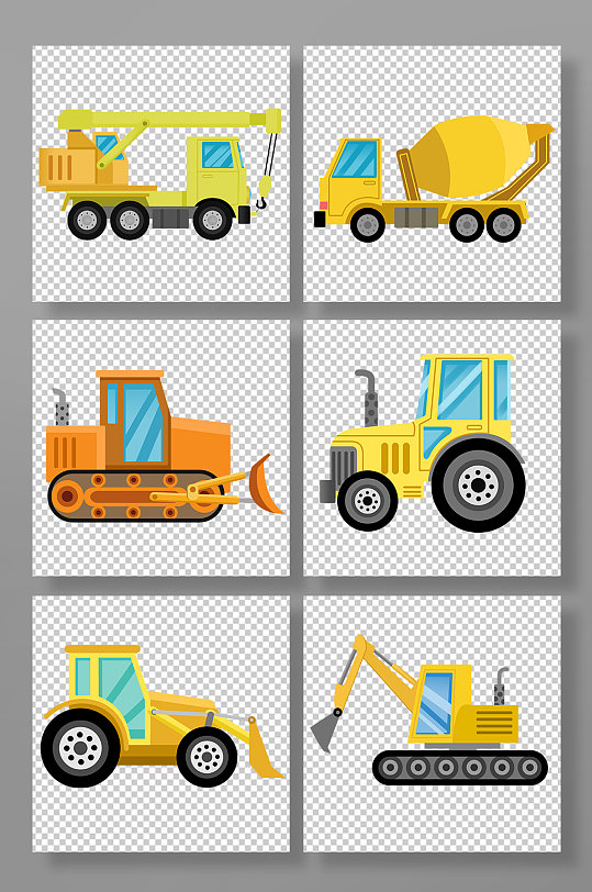 卡通手绘吊车工程车工业机械元素插画