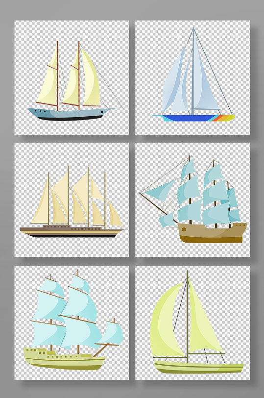 卡通手绘帆船交通工具元素插画
