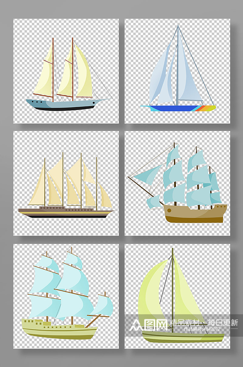 卡通手绘帆船交通工具元素插画素材