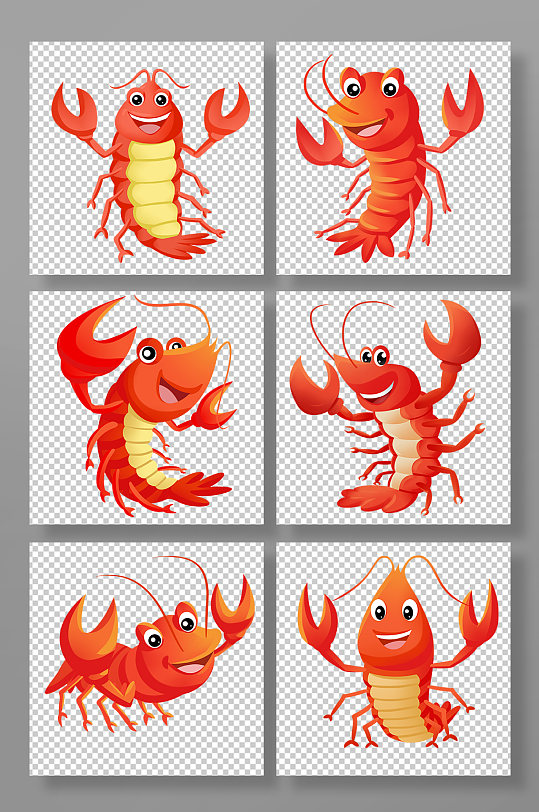 卡通手绘小龙虾拟人形象插画元素-众图网