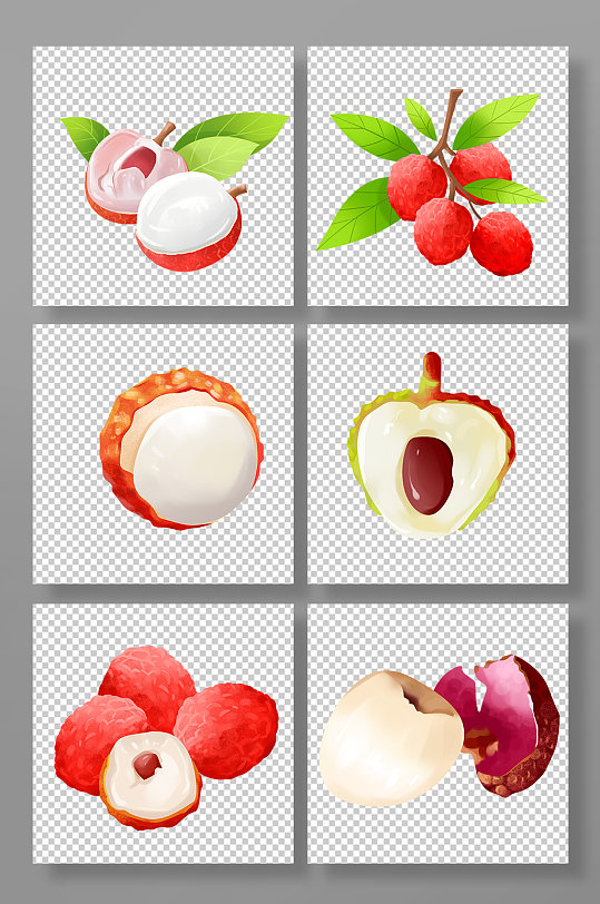 手绘卡通荔枝水果元素插画-众图网