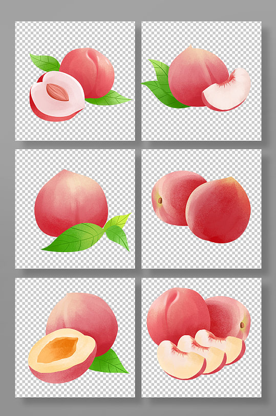 卡通手绘水蜜桃水果元素插画-众图网