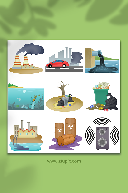 手绘卡通工业废物污染环保插画