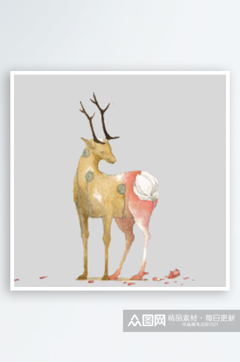 水彩卡通可爱动物小鹿驯鹿梅花鹿PNG免扣素材