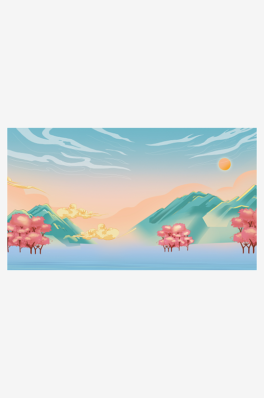 復(fù)古節(jié)氣國潮背景插畫山水云風(fēng)景海報