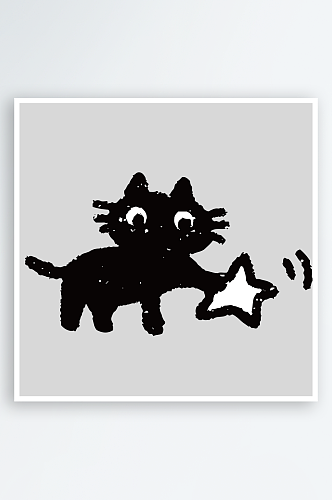 可爱手绘涂鸦炭笔质感黑色猫咪插画