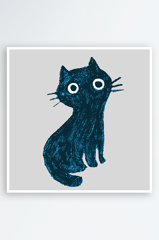 卡通可爱手绘涂鸦炭笔质感黑色猫咪插画